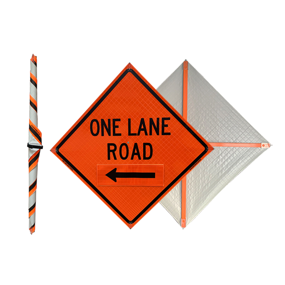 48 Inch Reflective Left Side One Lane Road Roll Up Traffic Sign - 